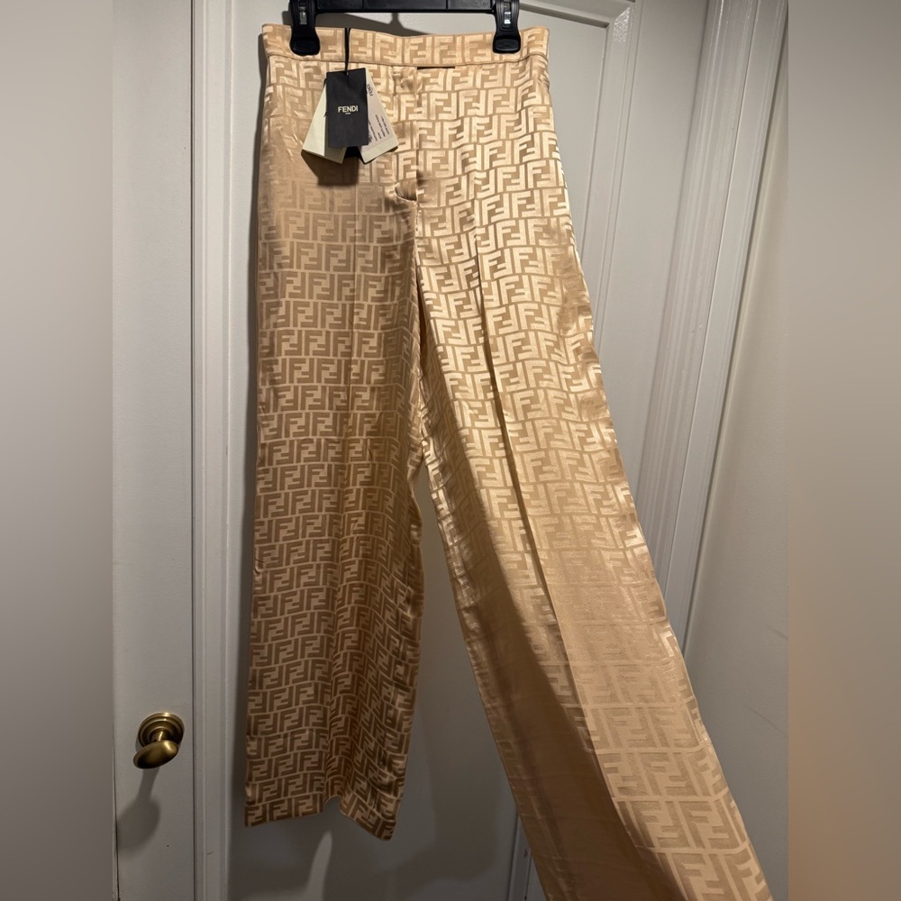 Fendi Tan/Gold Monogram Silk Pants